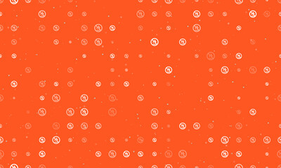 Seamless background pattern of evenly spaced white no gas symbols of different sizes and opacity. Vector illustration on deep orange background with stars