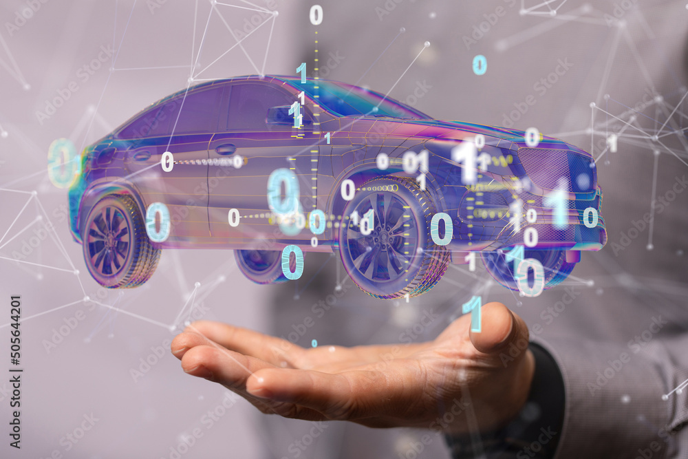 Poster Autonomous car with HUD graphic of Navigation system driving