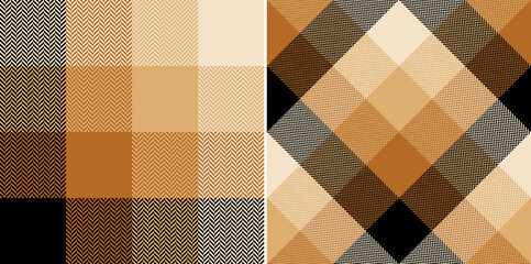 Abstract plaid pattern in brown, gold, black, beige. Herringbone textured Scottish tartan check print for spring autumn winter flannel shirt, scarf, blanket, duvet cover, other modern fabric design. - 505644420