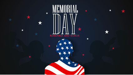Memorial Day America national holiday celebration. Remember and Honor Poster banner and template vector illustration.