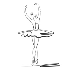 art sketched beautiful young ballerina in ballet pose from the back