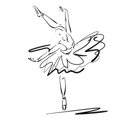 art sketched beautiful young ballerina with tutu in ballet dance on studio