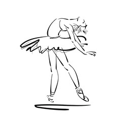 art sketched beautiful young ballerina standing, leaning back with tutu 