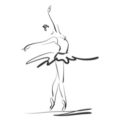 art sketched beautiful young ballerina in ballet pose on studio - obrazy, fototapety, plakaty