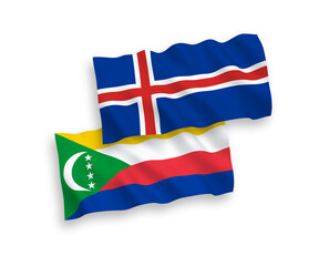 Flags of Union of the Comoros and Iceland on a white background