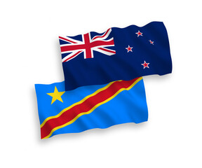 Flags of New Zealand and Democratic Republic of the Congo on a white background