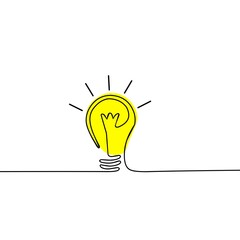 Light bulb vector. Continuous line design. Yellow business idea concept. Icon illustration.