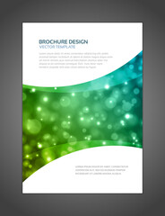Green gradient illuminated cyberspace dots dynamic energy flow brochure design realistic template vector illustration. Abstract particles blurred wave digital smooth decorative poster mockup