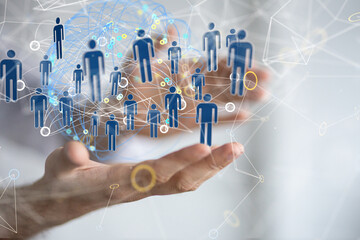 Global network. Blockchain. 3D illustration. Neural networks and artificial intelligence. Abstract