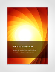 Abstract yellow red circle rays glowing twist flow brochure design template realistic vector illustration. Futuristic dynamic wave shining stream smooth technology halftone light science cyber space