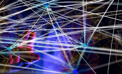 Global network. Blockchain. 3D illustration. Neural networks and artificial intelligence. Abstract