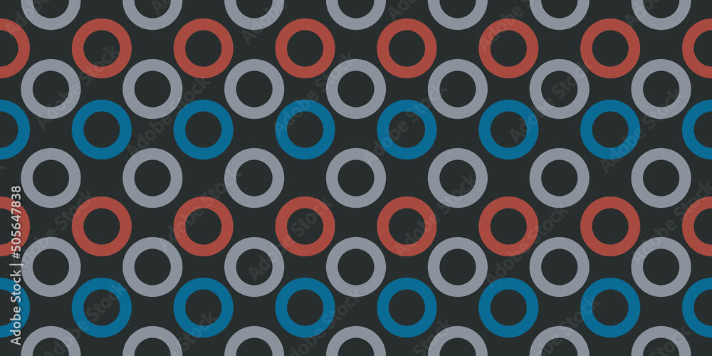 Poster abstract dark colorful rows of rings - pattern, geometric mosaic texture on dark grey background - v