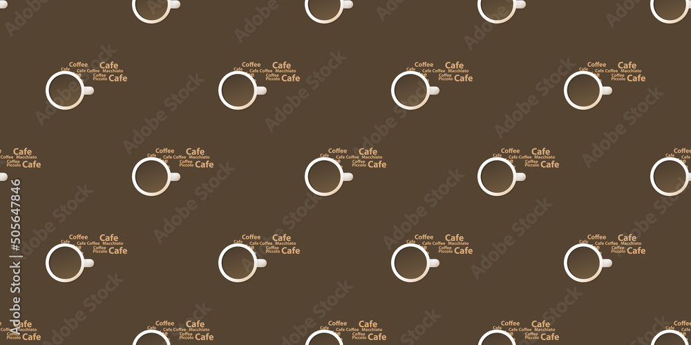 Aufkleber seamless coffee cup icons pattern on wide scale dark brown background - design template in editable 