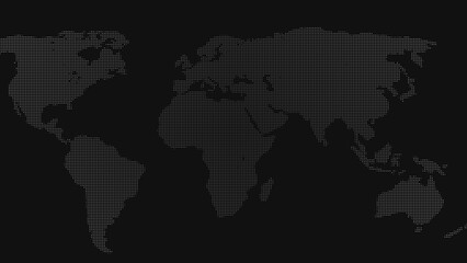 3d Pixel world map on black background. Digital dots in the form global earth. 