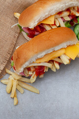 South African submarine sandwich with chips and meat known as a Gatsby Sandwich

