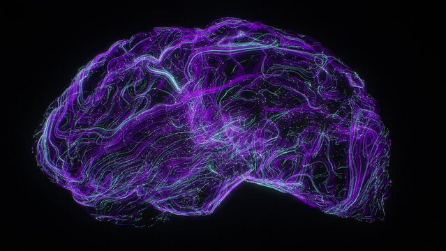 Glowing human brain artificial intelligence big data flow generation binary cyber circuit