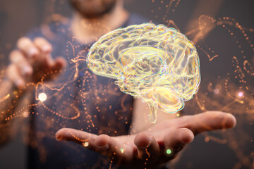 Hand touching brain and network connection