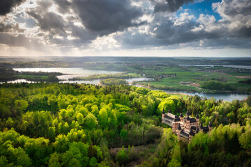 Castle in Lapalice, surrounded by Kashubian forests and lakes, Poland