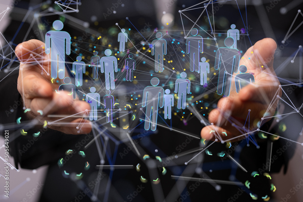 Aufkleber Digital technology background. Network connection dots and lines.