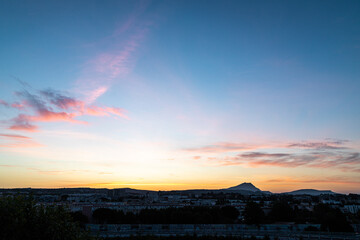 Sainte Victoire mountain at dawn during a lunar eclipse