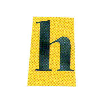 letter h magazine cut out font, ransom letter, isolated collage elements for text alphabet. hand made and cut, high quality scan. halftone pattern and texture detail. newspaper and scraps