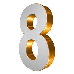 Number Eight 3D Render Gold and White Text