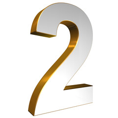 Naklejka premium Number Two 3D Render Gold and White Text.