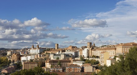 Fototapeta na wymiar panoramic view of the monumental city of Teruel with the cloudy sky at sunset