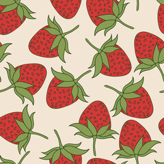 Fototapeta na wymiar Strawberries seamless pattern design. Beautiful tropical berries background. Tropical fruits and leaves seamless pattern background. Good for prints, wrapping paper, textile and fabric.