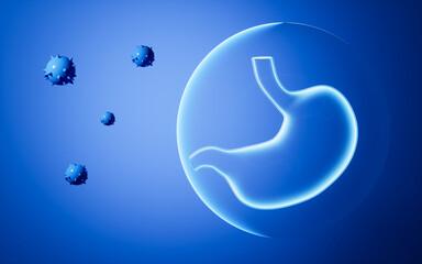 Viruses and stomach diseases, 3d rendering.
