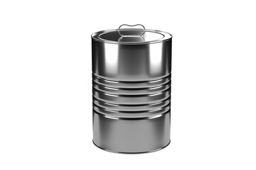 Close-up metal tin can on white background separated shot. Include clipping path. 3D render