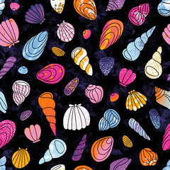 Sea shells mix, abstract pattern illustration