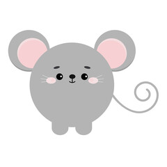 Obraz premium Circle mouse or rat farm animal face icon isolated on white background. Cute cartoon round shape mice kawaii avatar for kids character. Vector flat clip art illustration mobile ui game application.