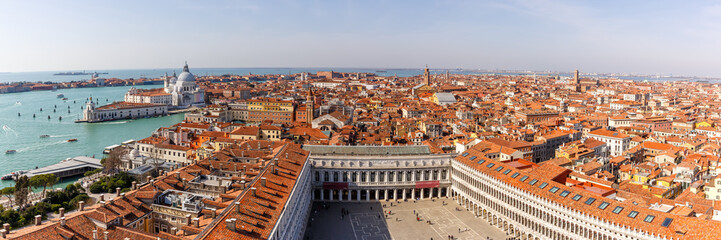 Fototapeta na wymiar Venice Piazza San Marco Square from above overview travel traveling holidays vacation town panorama in Italy