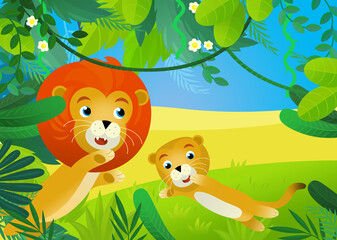 Fototapeta premium cartoon scene with jungle animals illustration