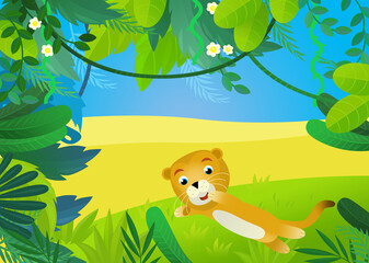 Obraz premium cartoon scene with jungle animals illustration