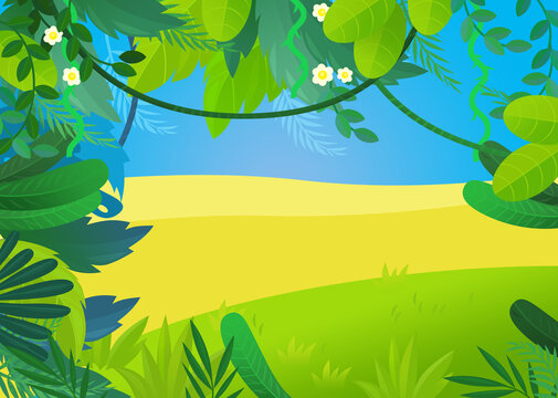 cartoon scene with jungle forest illustration for kids