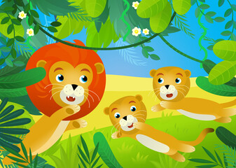 Obraz na płótnie Canvas cartoon scene with jungle animals illustration