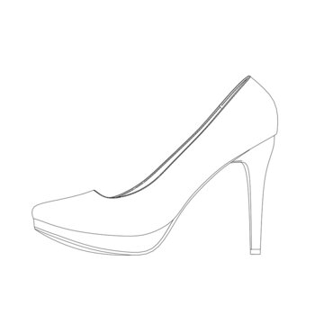The contour of women's shoes from black lines isolated on a white background. Side view. Vector illustration.