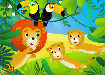 Naklejka premium cartoon scene with jungle animals illustration