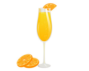 Mimosa cocktail.Refreshing summer alcoholic drink with orange and champagne.Vector illustration.The concept of drinks. - obrazy, fototapety, plakaty