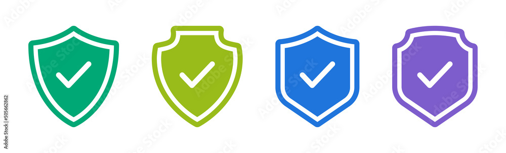 Poster Set of security shield icons with tick mark vector illustration.