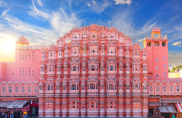 Fototapeta na wymiar Pink palace Hawa Mahal, Jaipur, India, beautiful sunset view