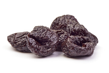 Prunes, close-up, isolated on white background.