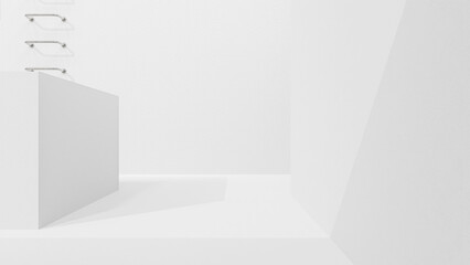 Abstract background. White room square overlapping and stairs made of metal. Minimal idea concept, 3D Render.