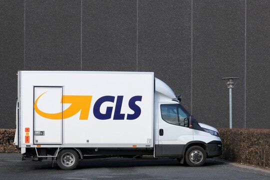 Kolding, Denmark - February 28, 2016: GLS truck at a logistics center. General Logistics Systems is a dutch british owned logistics company based in Amsterdam and founded in 1999
