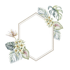 Frame with Tropical Leaves and Flowers.