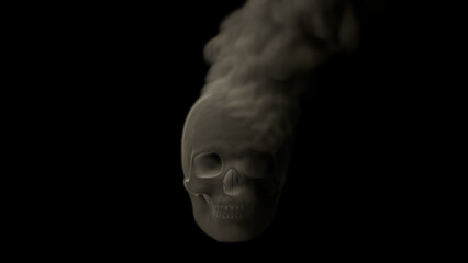 Grey smoking man skull on black backdrop - war concept, isolated - object 3D illustration