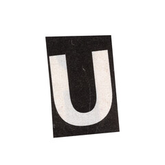 letter u magazine cut out font, ransom letter, isolated collage elements for text alphabet. hand made and cut, high quality scan. halftone pattern and texture detail. newspaper and scraps - obrazy, fototapety, plakaty