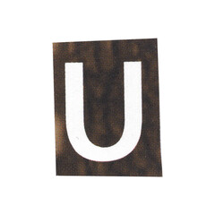 letter u magazine cut out font, ransom letter, isolated collage elements for text alphabet. hand made and cut, high quality scan. halftone pattern and texture detail. newspaper and scraps - obrazy, fototapety, plakaty